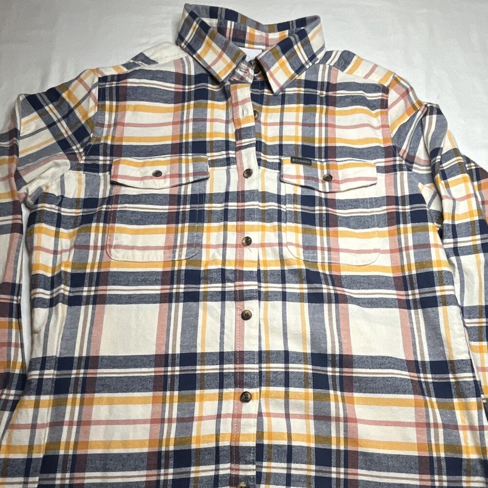 Columbia Long Sleeve Flannel Button Up Blue And Yellow Women’s M